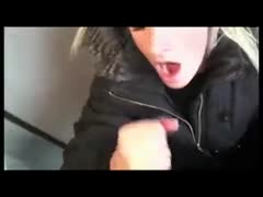 On the train, my blonde, hawt girlfriend is giving me a blow job.